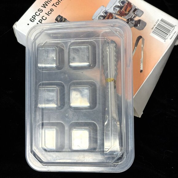 Whiskey Stainless Steel Stone and  Matching Tongs Set NOS - Picture 5 of 10